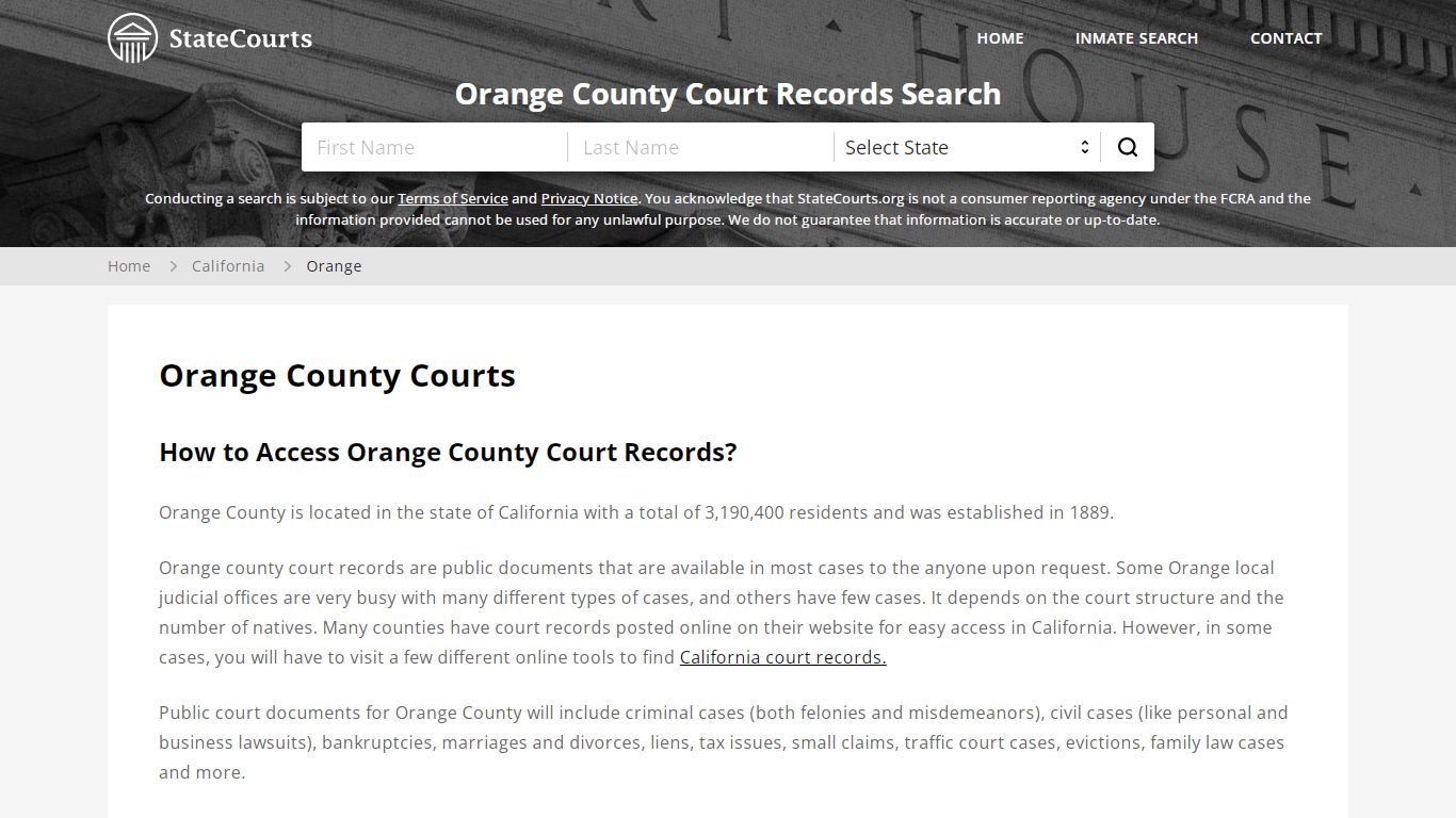 Orange County, CA Courts - Records & Cases - StateCourts
